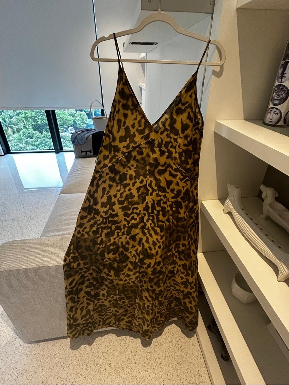 Zara Brown Leopard-Print Midi Slip Dress